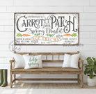 Carrot Patch Sign handmade by ToeFishArt. Original, custom, personalized wall decor signs. Canvas, Wood or Metal. Rustic modern farmhouse, cottagecore, vintage, retro, industrial, Americana, primitive, country, coastal, minimalist.