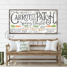 Carrot Patch Sign handmade by ToeFishArt. Original, custom, personalized wall decor signs. Canvas, Wood or Metal. Rustic modern farmhouse, cottagecore, vintage, retro, industrial, Americana, primitive, country, coastal, minimalist.