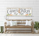 Carrot Patch Sign handmade by ToeFishArt. Original, custom, personalized wall decor signs. Canvas, Wood or Metal. Rustic modern farmhouse, cottagecore, vintage, retro, industrial, Americana, primitive, country, coastal, minimalist.