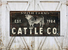 Cattle Co. Sign handmade by ToeFishArt. Original, custom, personalized wall decor signs. Canvas, Wood or Metal. Rustic modern farmhouse, cottagecore, vintage, retro, industrial, Americana, primitive, country, coastal, minimalist.