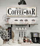 Coffee Bar Sign handmade by ToeFishArt. Original, custom, personalized wall decor signs. Canvas, Wood or Metal. Rustic modern farmhouse, cottagecore, vintage, retro, industrial, Americana, primitive, country, coastal, minimalist.