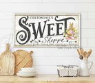 Cottontail's Sweet Shoppe Candy Easter Decoration Spring Décor Sign, Cottage Farmhouse Style handmade by ToeFishArt. Original, custom, personalized wall decor signs. Canvas, Wood or Metal. Rustic modern farmhouse, cottagecore, vintage, retro, industrial, Americana, primitive, country, coastal, minimalist.