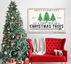 Cut & Carry Christmas Trees Sign handmade by ToeFishArt. Original, custom, personalized wall decor signs. Canvas, Wood or Metal. Rustic modern farmhouse, cottagecore, vintage, retro, industrial, Americana, primitive, country, coastal, minimalist.