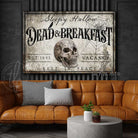 Dead & Breakfast Sign handmade by ToeFishArt. Original, custom, personalized wall decor signs. Canvas, Wood or Metal. Rustic modern farmhouse, cottagecore, vintage, retro, industrial, Americana, primitive, country, coastal, minimalist.