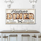 Diner "Marquee"-style Sign handmade by ToeFishArt. Original, custom, personalized wall decor signs. Canvas, Wood or Metal. Rustic modern farmhouse, cottagecore, vintage, retro, industrial, Americana, primitive, country, coastal, minimalist.