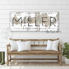Family Name Sign handmade by ToeFishArt. Original, custom, personalized wall decor signs. Canvas, Wood or Metal. Rustic modern farmhouse, cottagecore, vintage, retro, industrial, Americana, primitive, country, coastal, minimalist.