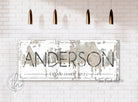 Family Name Sign handmade by ToeFishArt. Original, custom, personalized wall decor signs. Canvas, Wood or Metal. Rustic modern farmhouse, cottagecore, vintage, retro, industrial, Americana, primitive, country, coastal, minimalist.