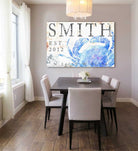 Family Name Sign handmade by ToeFishArt. Original, custom, personalized wall decor signs. Canvas, Wood or Metal. Rustic modern farmhouse, cottagecore, vintage, retro, industrial, Americana, primitive, country, coastal, minimalist.