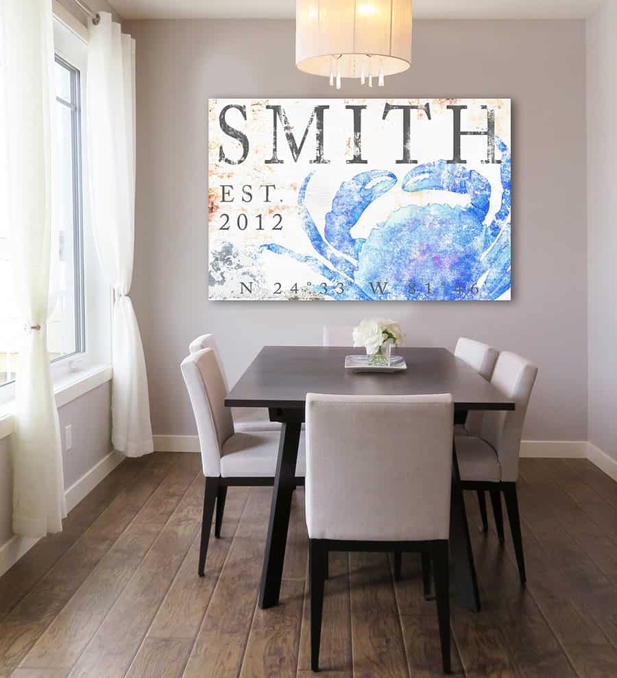Family Name Sign handmade by ToeFishArt. Original, custom, personalized wall decor signs. Canvas, Wood or Metal. Rustic modern farmhouse, cottagecore, vintage, retro, industrial, Americana, primitive, country, coastal, minimalist.