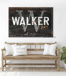 Family Name Sign handmade by ToeFishArt. Original, custom, personalized wall decor signs. Canvas, Wood or Metal. Rustic modern farmhouse, cottagecore, vintage, retro, industrial, Americana, primitive, country, coastal, minimalist.
