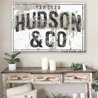 Family Name Sign handmade by ToeFishArt. Original, custom, personalized wall decor signs. Canvas, Wood or Metal. Rustic modern farmhouse, cottagecore, vintage, retro, industrial, Americana, primitive, country, coastal, minimalist.