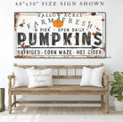 Farm Fresh Pumpkins Sign Hayrides Corn Maze Hot Cider handmade by ToeFishArt. Original, custom, personalized wall decor signs. Canvas, Wood or Metal. Rustic modern farmhouse, cottagecore, vintage, retro, industrial, Americana, primitive, country, coastal, minimalist.