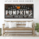 Farm Fresh Pumpkins Sign Hayrides Corn Maze Hot Cider handmade by ToeFishArt. Original, custom, personalized wall decor signs. Canvas, Wood or Metal. Rustic modern farmhouse, cottagecore, vintage, retro, industrial, Americana, primitive, country, coastal, minimalist.