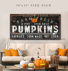 Farm Fresh Pumpkins Sign Hayrides Corn Maze Hot Cider handmade by ToeFishArt. Original, custom, personalized wall decor signs. Canvas, Wood or Metal. Rustic modern farmhouse, cottagecore, vintage, retro, industrial, Americana, primitive, country, coastal, minimalist.