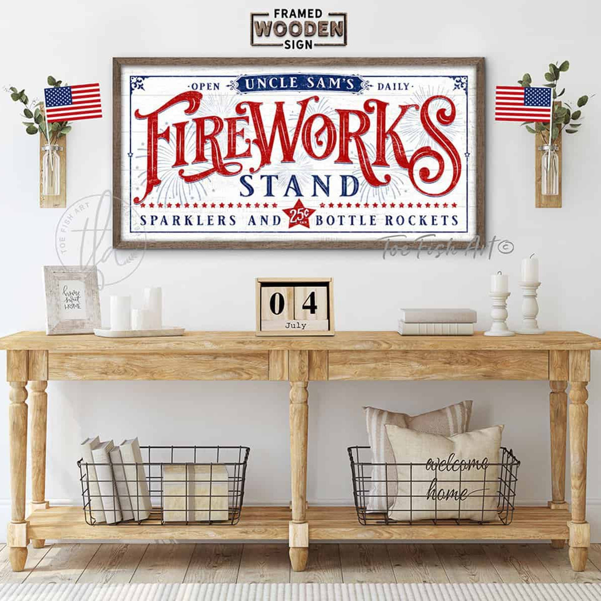 Fireworks Stand Personalized Sign Patriotic Decoration Framed Hardwood ...