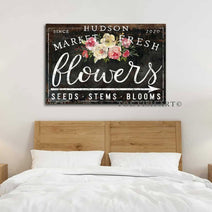 The perfect Mother's Day gift that lasts far longer than flowers. Personalize this stunning Toe Fish Art Market Fresh Flowers sign to create a keepsake Mom will treasure for years. Be surrounded by decor you LOVE! Choose between premium framed canvas or durable outdoor metal. Toe Fish Art makes artisan wall art with American materials. Proudly Made in the USA, each piece is expertly constructed with genuine craftsmanship, heritage quality, and rustic charm.