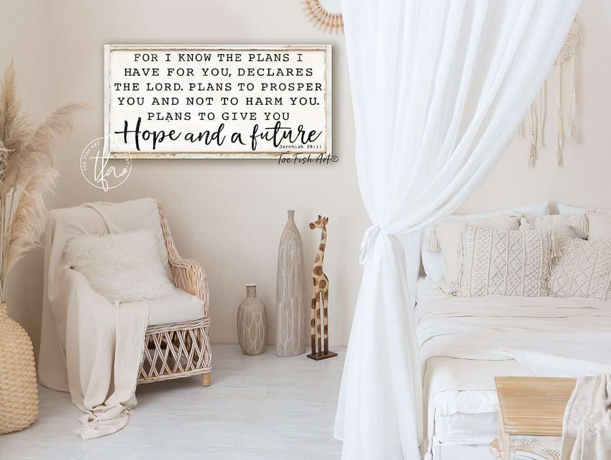 For I Know The Plans I Have For Yo Sign handmade by ToeFishArt. Original, custom, personalized wall decor signs. Canvas, Wood or Metal. Rustic modern farmhouse, cottagecore, vintage, retro, industrial, Americana, primitive, country, coastal, minimalist.
