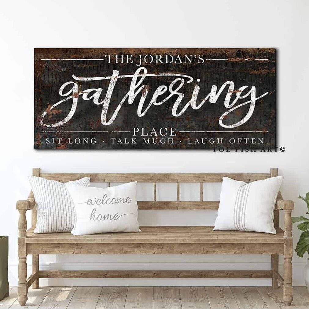 Add a personal touch to any indoor or outdoor space with Toe Fish Art's personalized Gathering Place rustic industrial family name sign. Choose custom wording to fit your style. Be surrounded by decor you LOVE! Choose between premium framed canvas or durable outdoor metal. Toe Fish Art makes artisan wall art with American materials. Proudly Made in the USA, each piece is expertly constructed with genuine craftsmanship, heritage quality, and rustic charm.