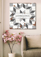 Geometric Family Name Sign handmade by ToeFishArt. Original, custom, personalized wall decor signs. Canvas, Wood or Metal. Rustic modern farmhouse, cottagecore, vintage, retro, industrial, Americana, primitive, country, coastal, minimalist.