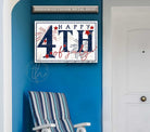 Happy 4th of July Sign handmade by ToeFishArt. Original, custom, personalized wall decor signs. Canvas, Wood or Metal. Rustic modern farmhouse, cottagecore, vintage, retro, industrial, Americana, primitive, country, coastal, minimalist.