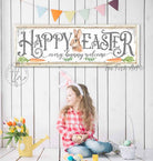 Happy Easter Sign handmade by ToeFishArt. Original, custom, personalized wall decor signs. Canvas, Wood or Metal. Rustic modern farmhouse, cottagecore, vintage, retro, industrial, Americana, primitive, country, coastal, minimalist.