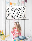 Happy Easter Sign handmade by ToeFishArt. Original, custom, personalized wall decor signs. Canvas, Wood or Metal. Rustic modern farmhouse, cottagecore, vintage, retro, industrial, Americana, primitive, country, coastal, minimalist.