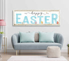 Happy Easter Sign handmade by ToeFishArt. Original, custom, personalized wall decor signs. Canvas, Wood or Metal. Rustic modern farmhouse, cottagecore, vintage, retro, industrial, Americana, primitive, country, coastal, minimalist.