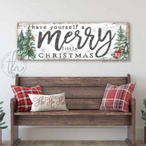 Have Yourself a Merry Little Christmas Sign modern farmhouse holiday decoration handmade by ToeFishArt. Original, custom, personalized wall decor signs. Canvas, Wood or Metal. Rustic modern farmhouse, cottagecore, vintage, retro, industrial, Americana, primitive, country, coastal, minimalist.