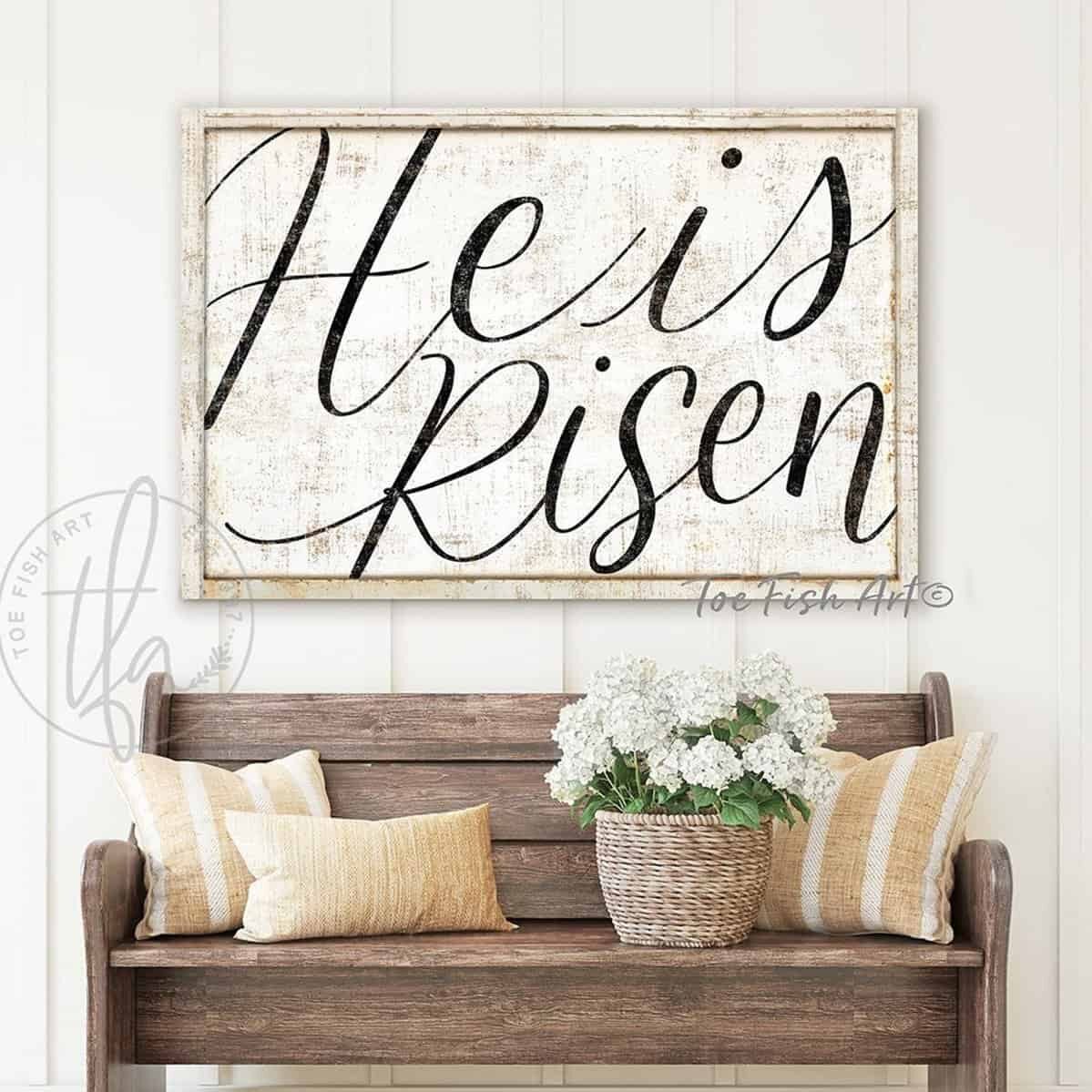 He Is Risen Christian Easter Spring Wall Decor Toe Fish Art