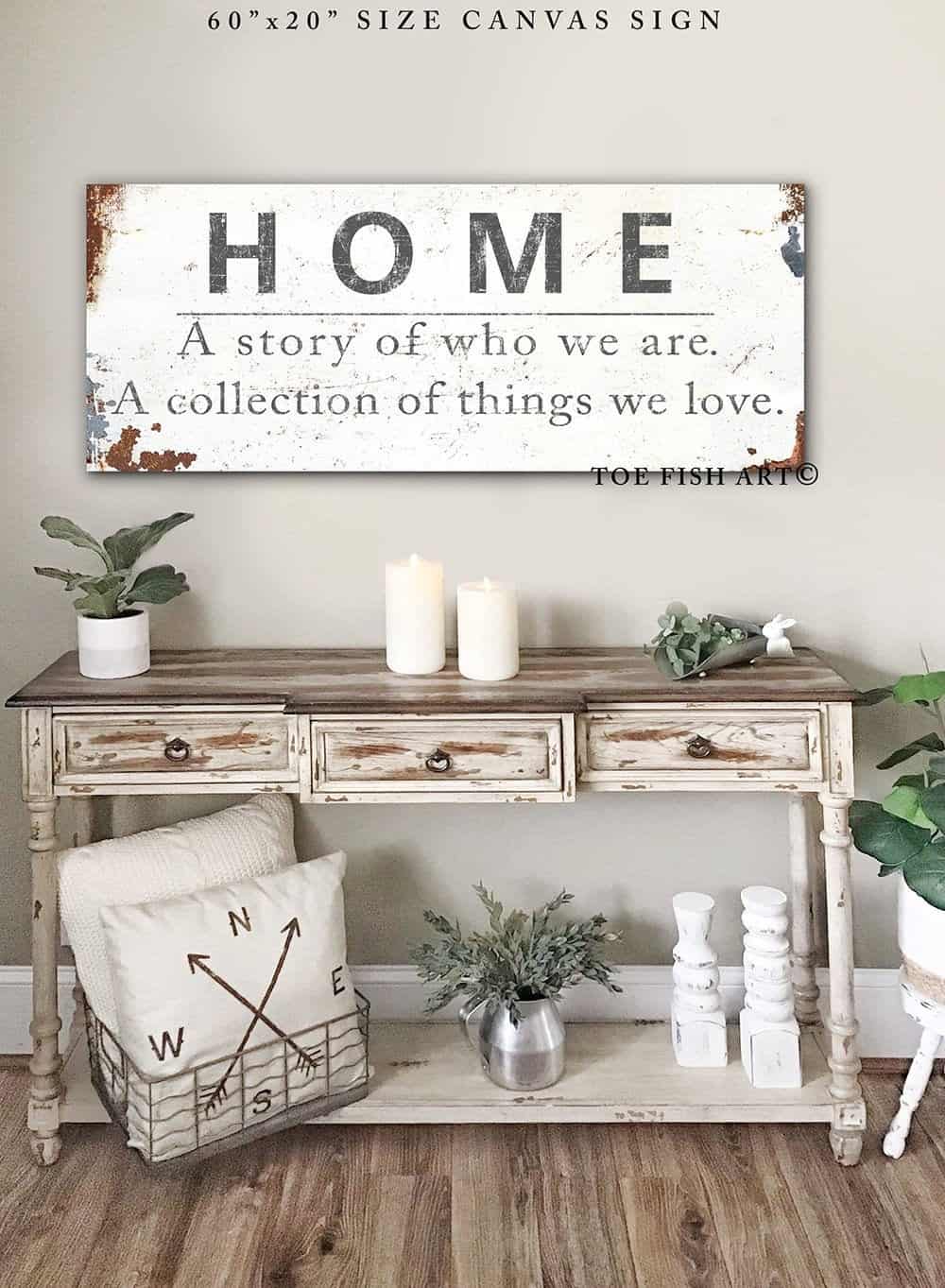 Home Definition Sign handmade by ToeFishArt. Original, custom, personalized wall decor signs. Canvas, Wood or Metal. Rustic modern farmhouse, cottagecore, vintage, retro, industrial, Americana, primitive, country, coastal, minimalist.