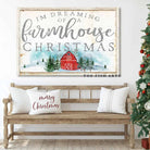 I'm Dreaming of a Farmhouse Christmas Sign handmade by ToeFishArt. Original, custom, personalized wall decor signs. Canvas, Wood or Metal. Rustic modern farmhouse, cottagecore, vintage, retro, industrial, Americana, primitive, country, coastal, minimalist.