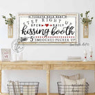 Kissing Booth Sign handmade by ToeFishArt. Original, custom, personalized wall decor signs. Canvas, Wood or Metal. Rustic modern farmhouse, cottagecore, vintage, retro, industrial, Americana, primitive, country, coastal, minimalist.