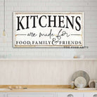Kitchens Are Made For Food, Family & Friends Sign handmade by ToeFishArt. Original, custom, personalized wall decor signs. Canvas, Wood or Metal. Rustic modern farmhouse, cottagecore, vintage, retro, industrial, Americana, primitive, country, coastal, minimalist.