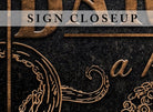 Kraken Bar & Lounge Sign handmade by ToeFishArt. Original, custom, personalized wall decor signs. Canvas, Wood or Metal. Rustic modern farmhouse, cottagecore, vintage, retro, industrial, Americana, primitive, country, coastal, minimalist.