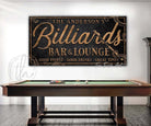 Kraken Billiards Bar & Lounge Sign handmade by ToeFishArt. Original, custom, personalized wall decor signs. Canvas, Wood or Metal. Rustic modern farmhouse, cottagecore, vintage, retro, industrial, Americana, primitive, country, coastal, minimalist.