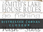 Lake House Rules Sign handmade by ToeFishArt. Original, custom, personalized wall decor signs. Canvas, Wood or Metal. Rustic modern farmhouse, cottagecore, vintage, retro, industrial, Americana, primitive, country, coastal, minimalist.