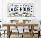 Lake House Sign handmade by ToeFishArt. Original, custom, personalized wall decor signs. Canvas, Wood or Metal. Rustic modern farmhouse, cottagecore, vintage, retro, industrial, Americana, primitive, country, coastal, minimalist.