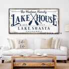 Lake House Sign handmade by ToeFishArt. Original, custom, personalized wall decor signs. Canvas, Wood or Metal. Rustic modern farmhouse, cottagecore, vintage, retro, industrial, Americana, primitive, country, coastal, minimalist.