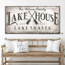 Lake House Personalized Canvas Sign with Color Options