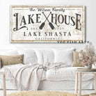 Lake House Sign handmade by ToeFishArt. Original, custom, personalized wall decor signs. Canvas, Wood or Metal. Rustic modern farmhouse, cottagecore, vintage, retro, industrial, Americana, primitive, country, coastal, minimalist.