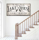 Lake House Sign handmade by ToeFishArt. Original, custom, personalized wall decor signs. Canvas, Wood or Metal. Rustic modern farmhouse, cottagecore, vintage, retro, industrial, Americana, primitive, country, coastal, minimalist.