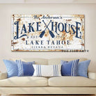 Lake House Sign handmade by ToeFishArt. Original, custom, personalized wall decor signs. Canvas, Wood or Metal. Rustic modern farmhouse, cottagecore, vintage, retro, industrial, Americana, primitive, country, coastal, minimalist.