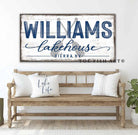 Lake House Sign handmade by ToeFishArt. Original, custom, personalized wall decor signs. Canvas, Wood or Metal. Rustic modern farmhouse, cottagecore, vintage, retro, industrial, Americana, primitive, country, coastal, minimalist.