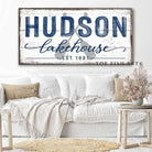 Lake House Sign handmade by ToeFishArt. Original, custom, personalized wall decor signs. Canvas, Wood or Metal. Rustic modern farmhouse, cottagecore, vintage, retro, industrial, Americana, primitive, country, coastal, minimalist.