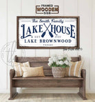 Lake House Sign with Oars handmade by ToeFishArt. Original, custom, personalized wall decor signs. Canvas, Wood or Metal. Rustic modern farmhouse, cottagecore, vintage, retro, industrial, Americana, primitive, country, coastal, minimalist.