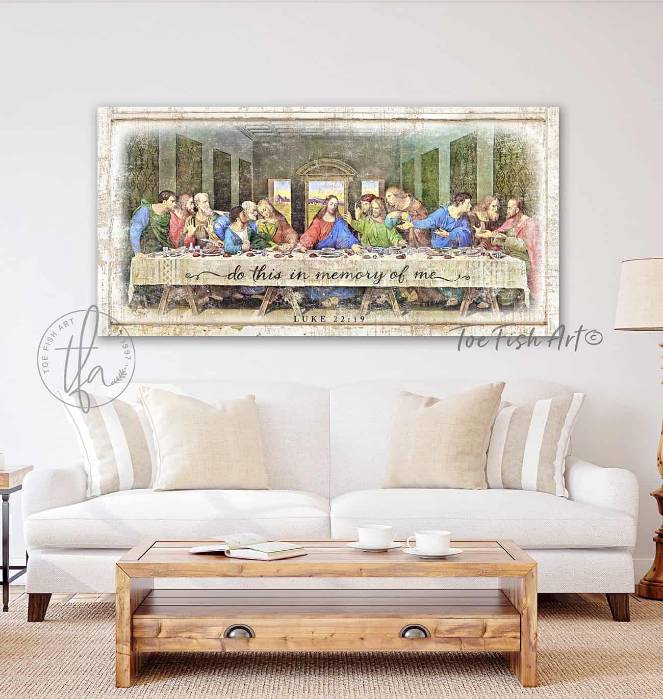Last Supper Sign handmade by ToeFishArt. Original, custom, personalized wall decor signs. Canvas, Wood or Metal. Rustic modern farmhouse, cottagecore, vintage, retro, industrial, Americana, primitive, country, coastal, minimalist.
