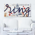 Let Freedom Ring Sign handmade by ToeFishArt. Original, custom, personalized wall decor signs. Canvas, Wood or Metal. Rustic modern farmhouse, cottagecore, vintage, retro, industrial, Americana, primitive, country, coastal, minimalist.