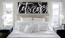Let's Get Cozy Sign handmade by ToeFishArt. Original, custom, personalized wall decor signs. Canvas, Wood or Metal. Rustic modern farmhouse, cottagecore, vintage, retro, industrial, Americana, primitive, country, coastal, minimalist.