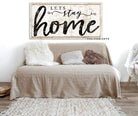 Let's Stay Home Sign handmade by ToeFishArt. Original, custom, personalized wall decor signs. Canvas, Wood or Metal. Rustic modern farmhouse, cottagecore, vintage, retro, industrial, Americana, primitive, country, coastal, minimalist.
