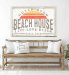 Live Love Beach Beach House Sign handmade by ToeFishArt. Original, custom, personalized wall decor signs. Canvas, Wood or Metal. Rustic modern farmhouse, cottagecore, vintage, retro, industrial, Americana, primitive, country, coastal, minimalist.